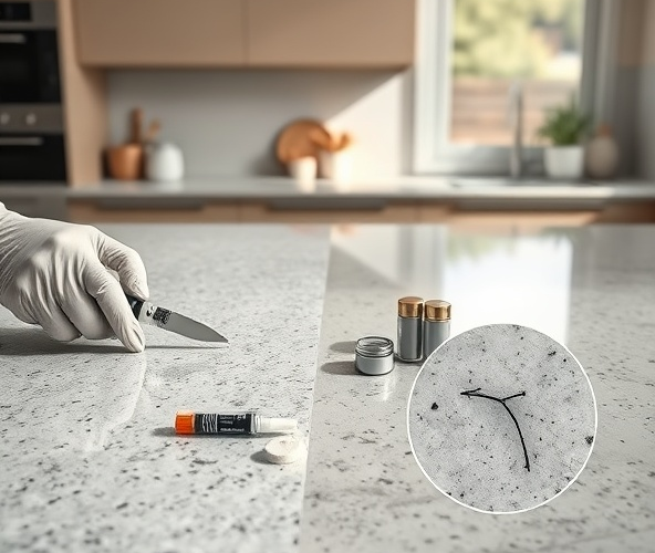 Czy blat konglomeratowy łatwo się rysuje i jak to naprawić?